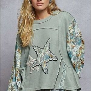 BiBi Star Patchwork Sweatshirt - Sage Green
